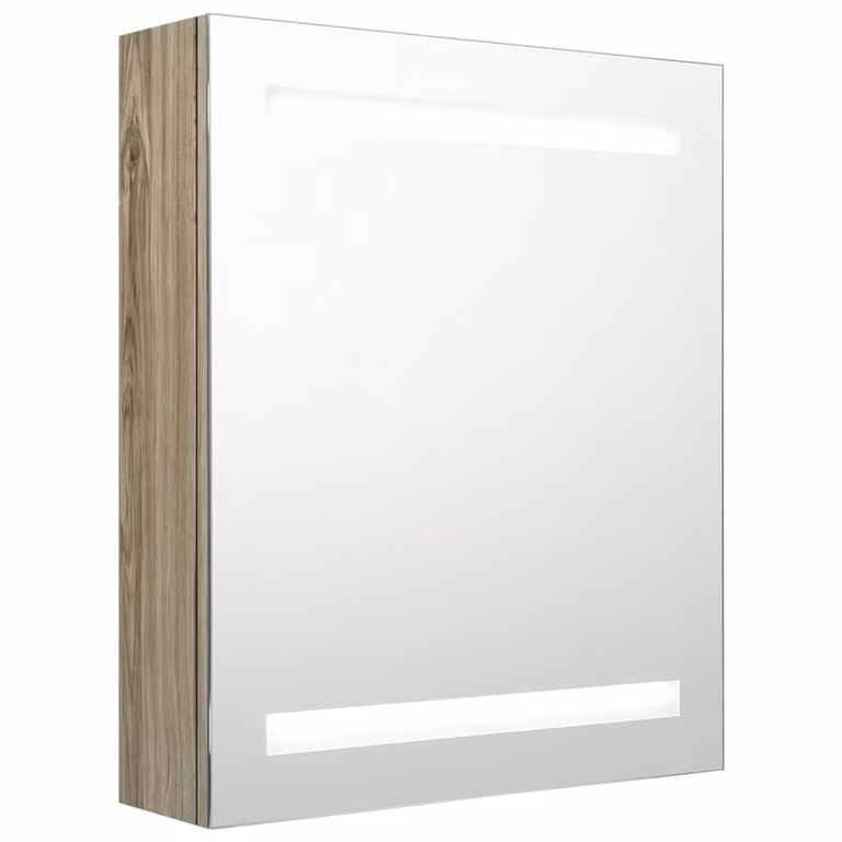 Armadietto Bagno con Specchio e LED Rovere 50x14x60 cm