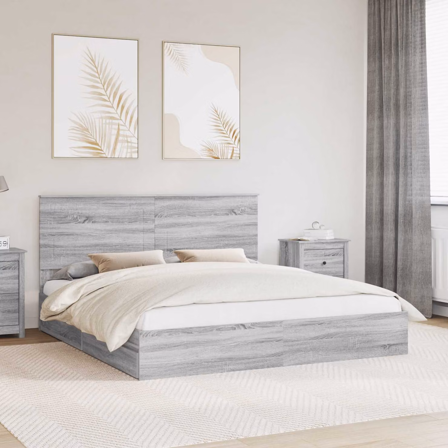Letto con Contenitore vidaXL Grigio con Cassetti e Testiera L/P: 180 x 200 cm