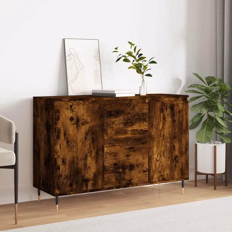 Credenza moderna vidaXL in legno multistrato color rovere fumo, L: 101,5 cm, P: 35 cm, H: 70 cm