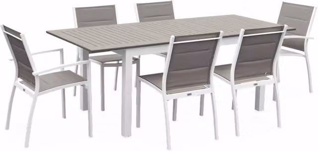 Set tavolo da giardino allungabile in alluminio con 6 sedie, bianco