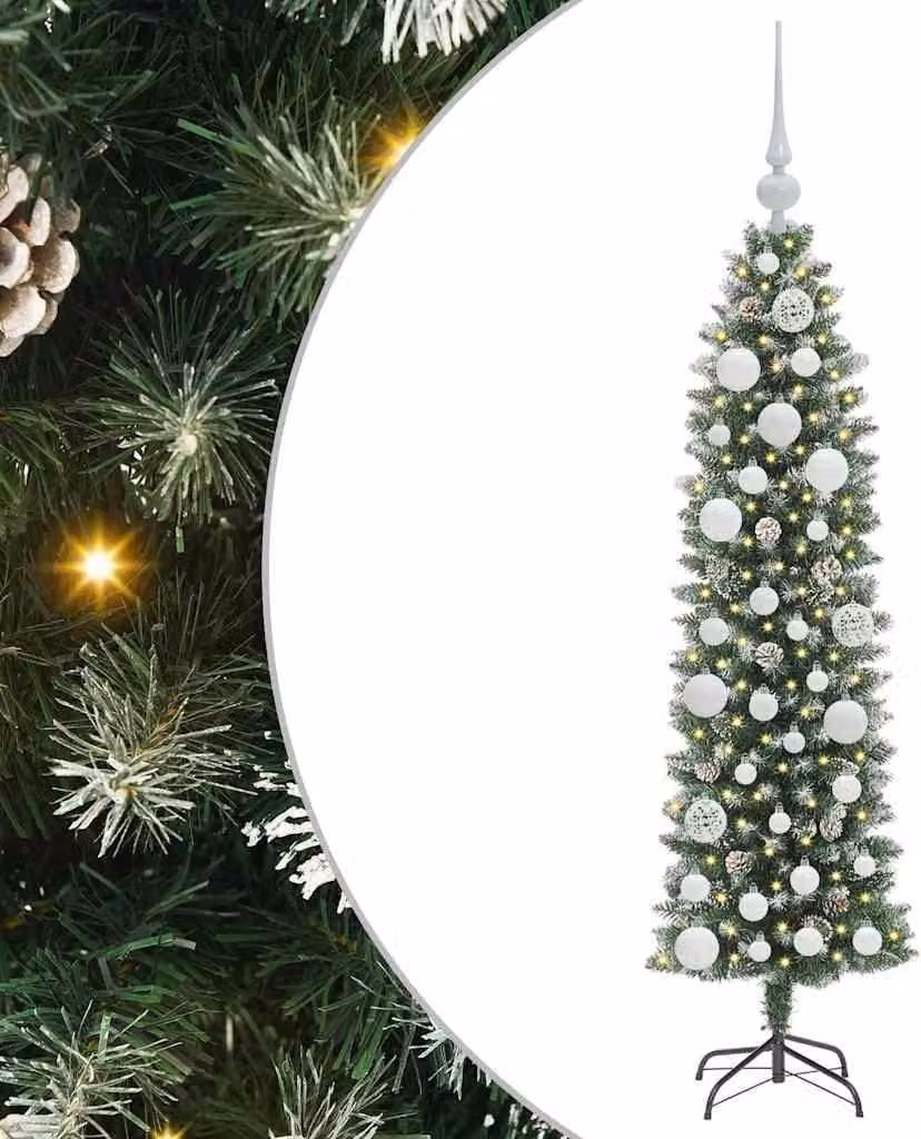 Albero di Natale Artificiale Sottile Verde e Bianco 120 cm
