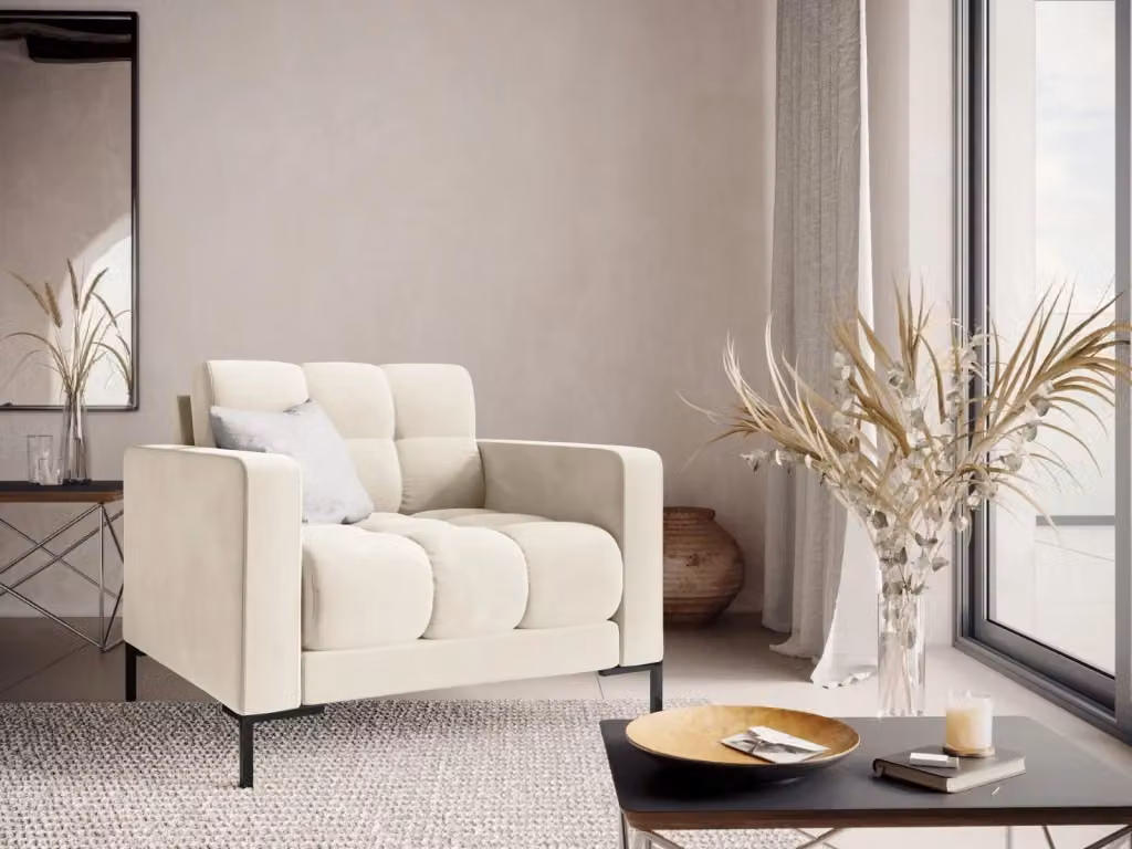Poltrona Bali Cosmopolitan Design in velluto beige con struttura in metallo e braccioli – 2