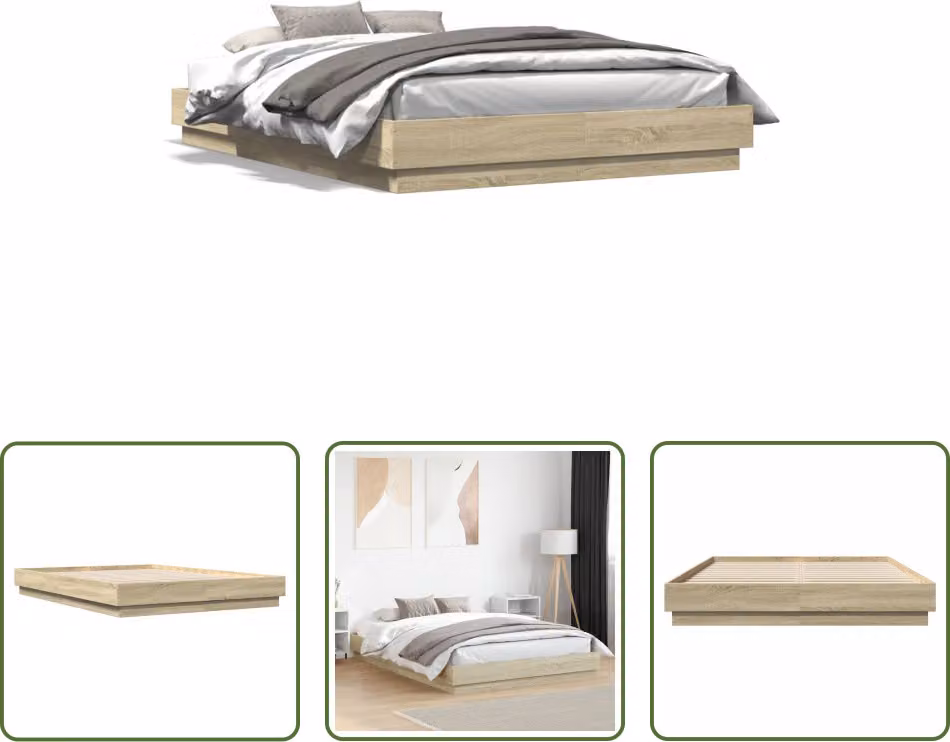 The Living Store Struttura per letto in rovere Sonoma 150x200 cm Materiale a base di legno