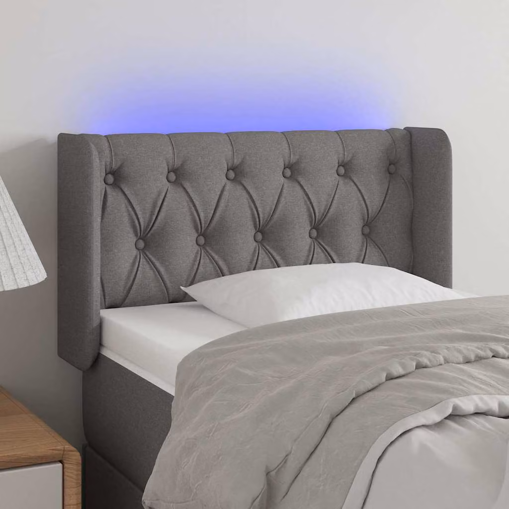 Testiera per letto vidaXL in tessuto grigio con illuminazione LED e porta USB, L 83 cm, P 16 cm, H 78-88 cm