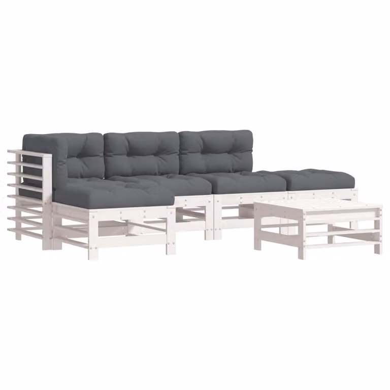 Set Divani da Giardino 6pz con Cuscini in Legno Massello Bianco