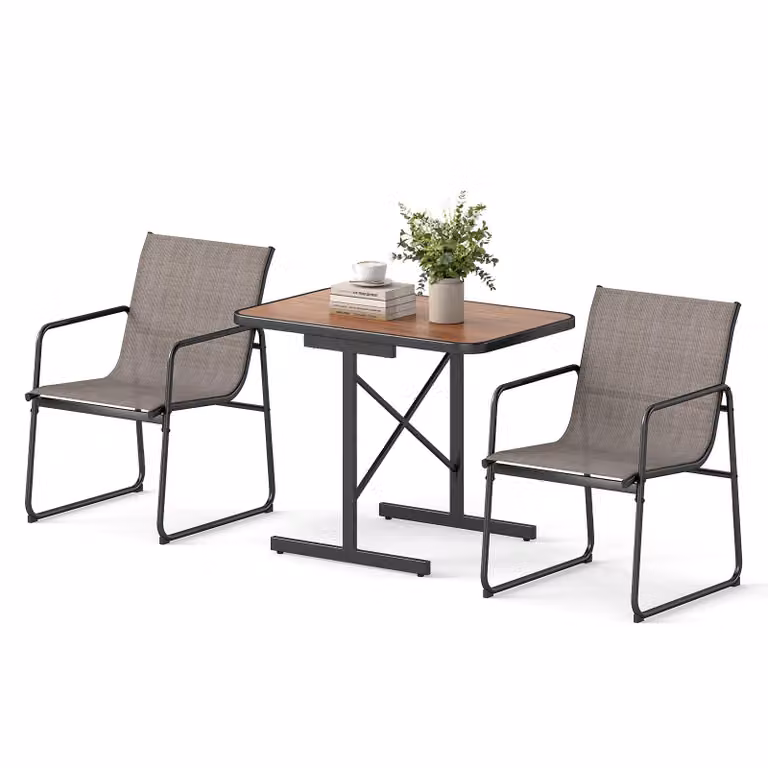 COSTWAY Set di mobili da giardino a 3 pezzi, tavolo bistrot con 2 sedie, set da balcone con 2 sedie e tavolo, mobili da patio, set da giardino, gruppo di sedute salvaspazio