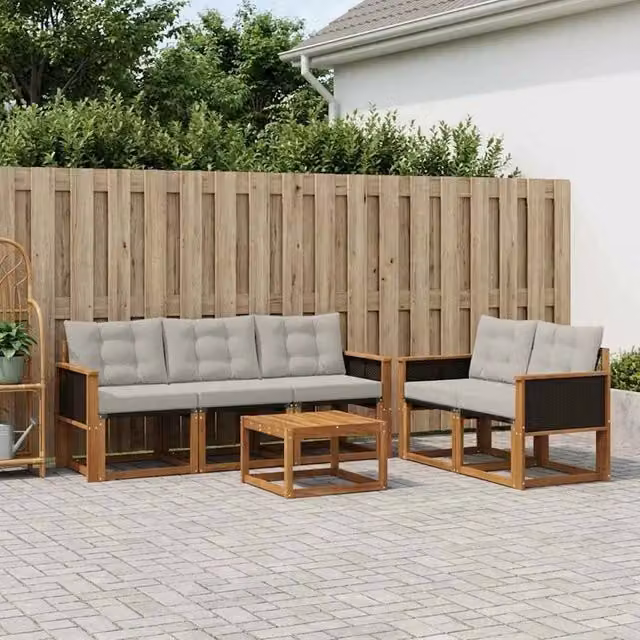 Set di divani da esterno 6 pz Naturale e Grigio Chiaro 3381767