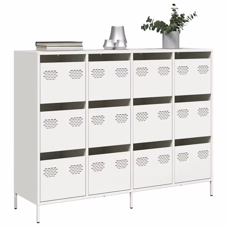 Credenza moderna vidaXL in acciaio bianco opaco L: 135 cm, P: 39 cm, H: 103,5 cm