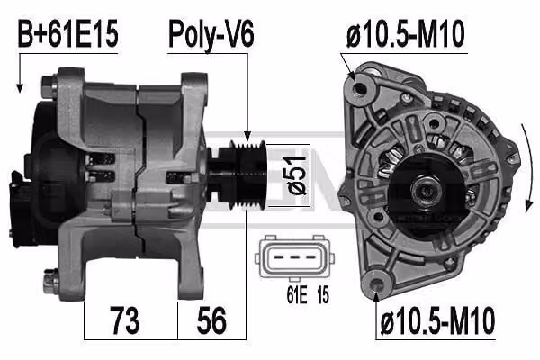 ERA 209161A Alternatore 90 A 14 V per BMW Serie 3 Berlina (E46), Serie 3 Touring (E46), Serie 3 Coupé (E46), Serie 3 Cabrio (E46), Serie 3 Berlina (E36), Serie 3 Berlina