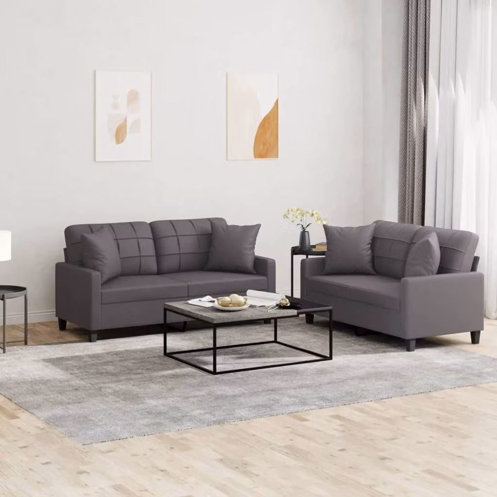 Maison Exclusive - Set divano 2 pezzi con cuscini, in ecopelle grigia
