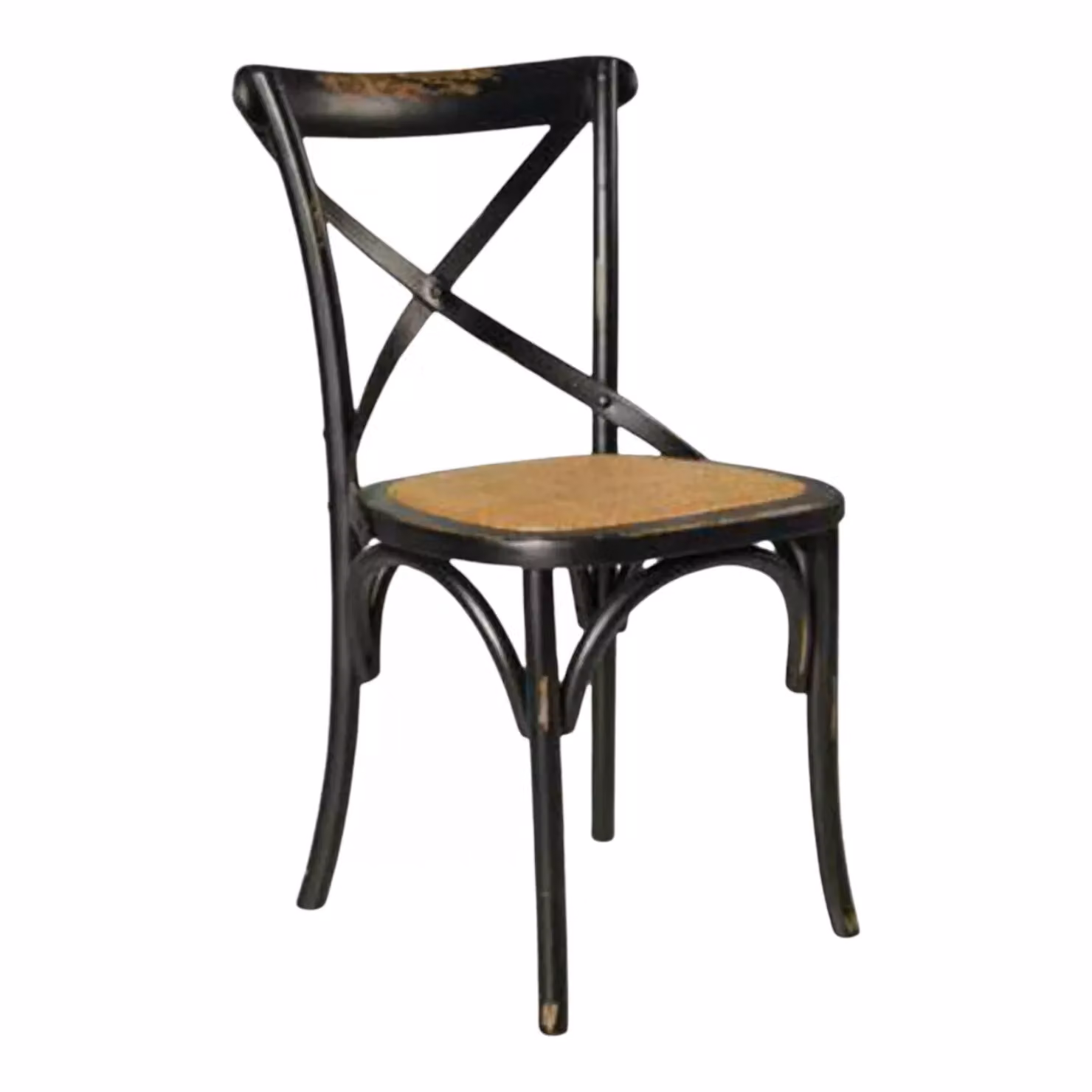 Set di 2 sedie Cross Bistrot vintage in legno di olmo nero con seduta in rattan e tessuto naturale Mobili 2G – 1