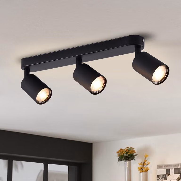 Plafoniera a LED, orientabile, con 3 luci, colore nero. Lampada da soffitto con faretti