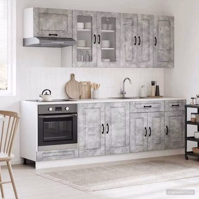 Unità Cucina KALMAR 8 pz Grigio Cemento Legno ingegnerizzato 3438186