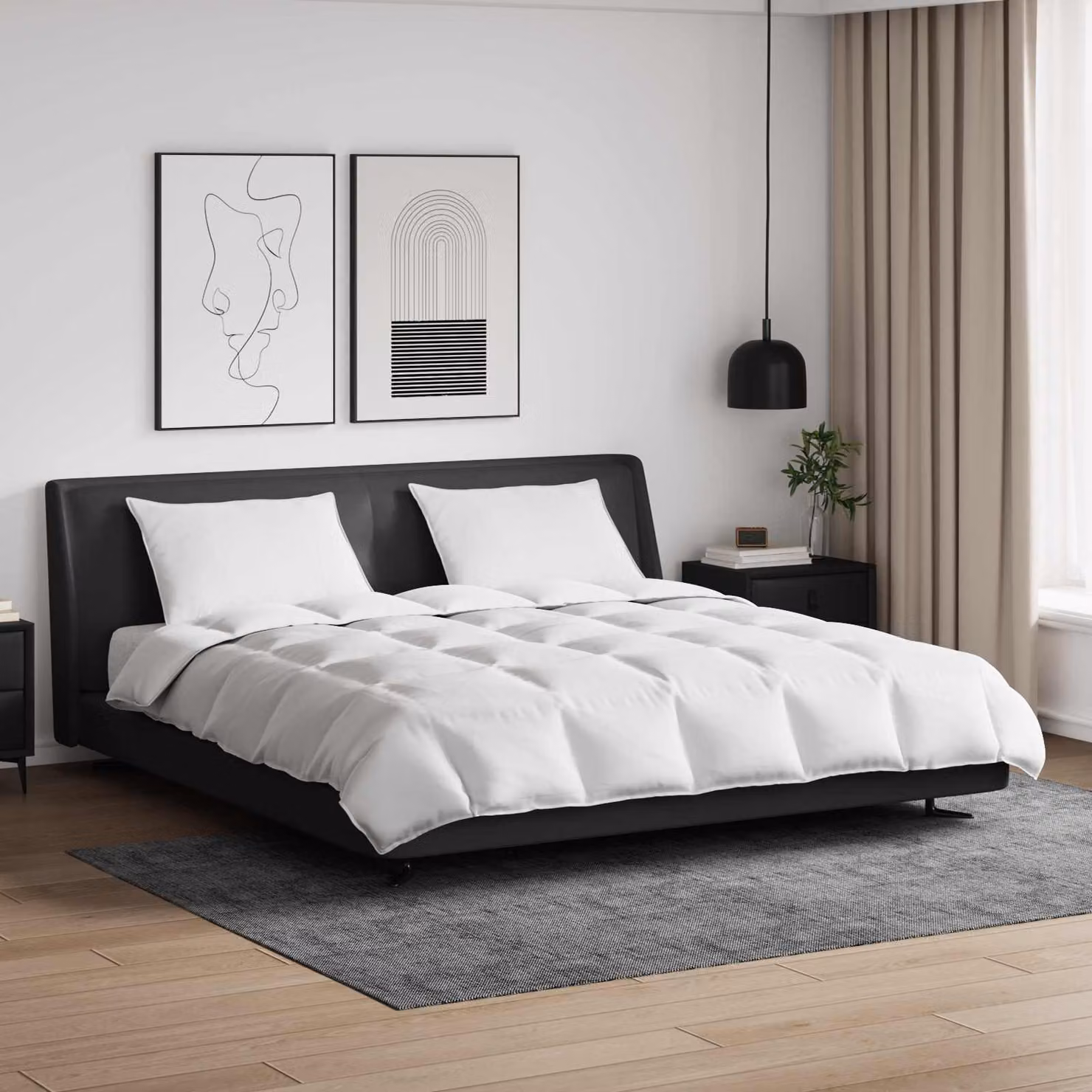 Set di 3 piumoni e cuscini vidaXL in cotone e piuma d'anatra, bianco, traspirante e anallergico
