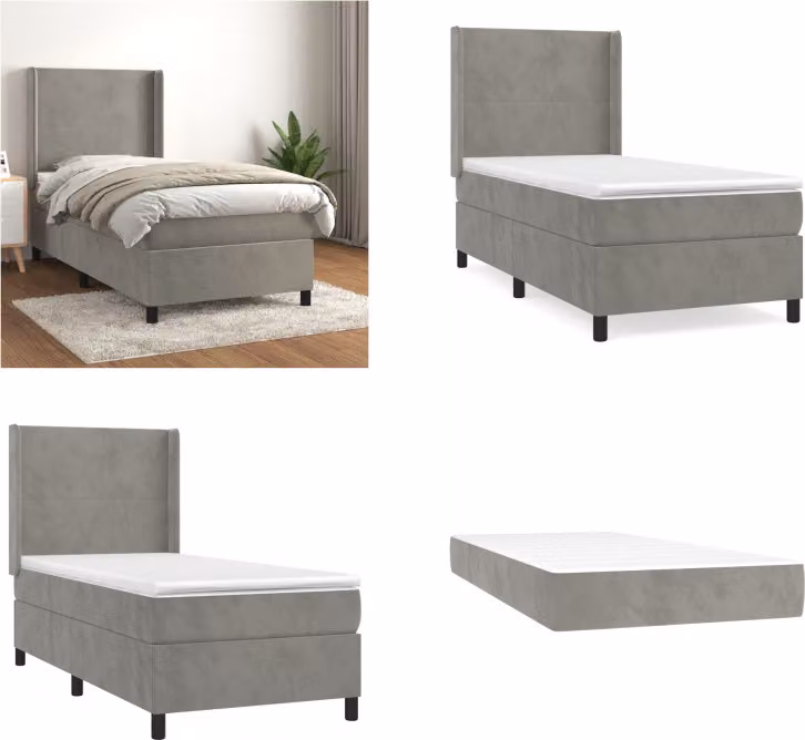 vidaXL Letto a molle con materasso grigio chiaro 100x200 cm in velluto - Letto a molle - Boxspringbetten - Bett - Schlafzimmermöbel