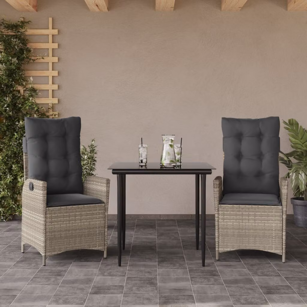 Maison Exclusive - Set Pranzo da Giardino 3pz con Cuscini Grigio Chiaro Polyrattan