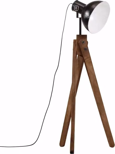 Lampada da terra industriale nera con struttura in metallo e legno, attacco E27, 25 W, H 120 cm x L 45 cm x P 45 cm
