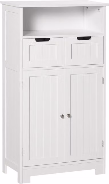 Mobiletto Bagno Salvaspazio kleankin con Armadietto, 2 Cassetti e Mensola, Bianco, L: 60 cm, P: 30 cm, H: 108.8 cm