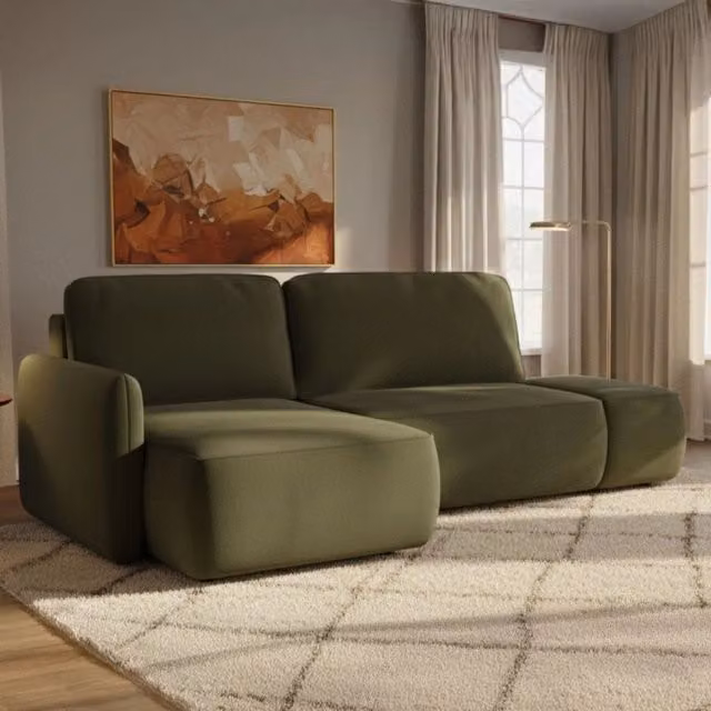 Rezzo, Divano Letto con Penisola Contenitore Verde L/P/H: 229 x 148 cm