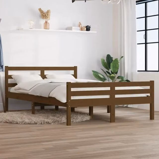 Letto Giroletto Ambra vidaXL in Legno Massello di Pino, Colore Marrone, L: 140,5 cm, P: 195,5 cm, H: 69,5 cm – 1