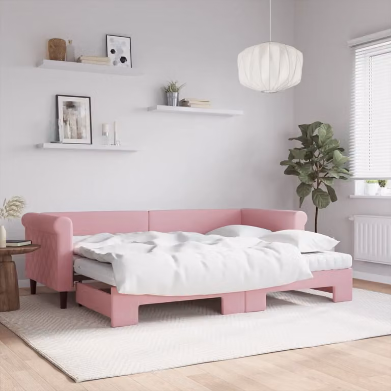 vidaXL Divano Letto Estraibile in Velluto Rosa con Materassi L/P/H: 229 x 80 x 68 cm