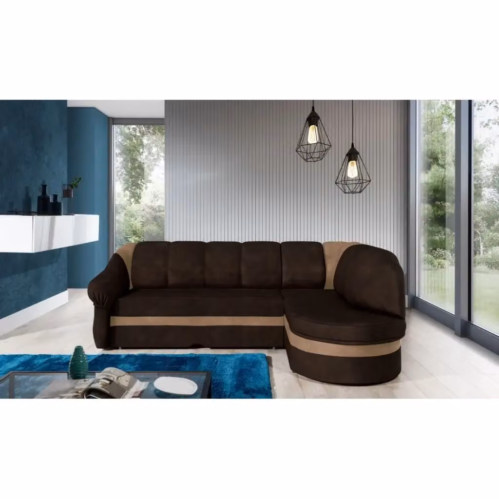Divano angolare destro convertibile BENANA MEUBLORAMA marrone scuro e beige con contenitore L/P/H: 250 x 180 x 85 cm – 2