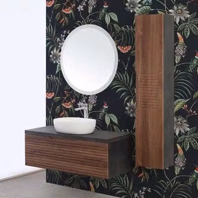 Mobile bagno sospeso Ravello noce canaletto con lavabo in ceramica bianca L: 90 cm – 1