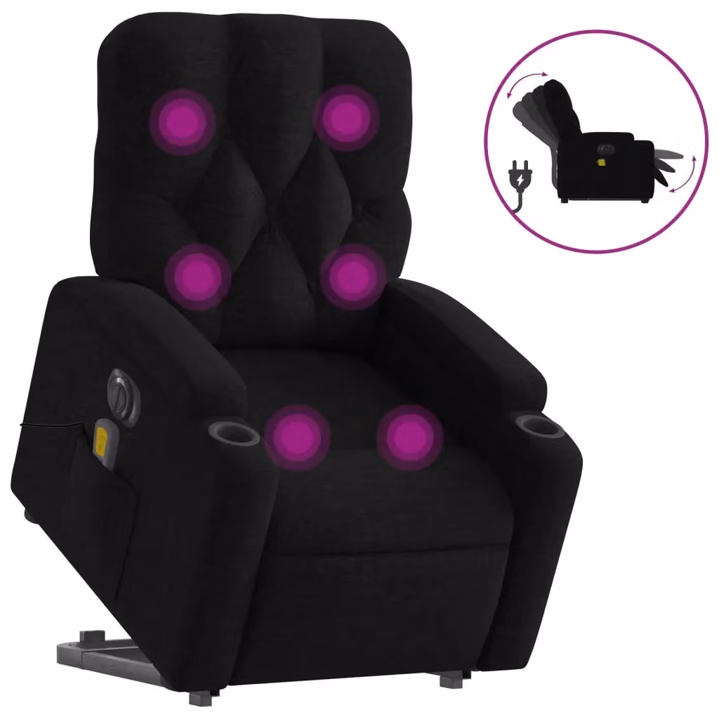 Poltrona Alzapersona Elettrica con Massaggio vidaXL Nera in Tessuto – 2