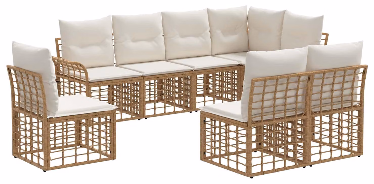 Set di divani da esterno 8 pcs Naturale e Bianco Crema