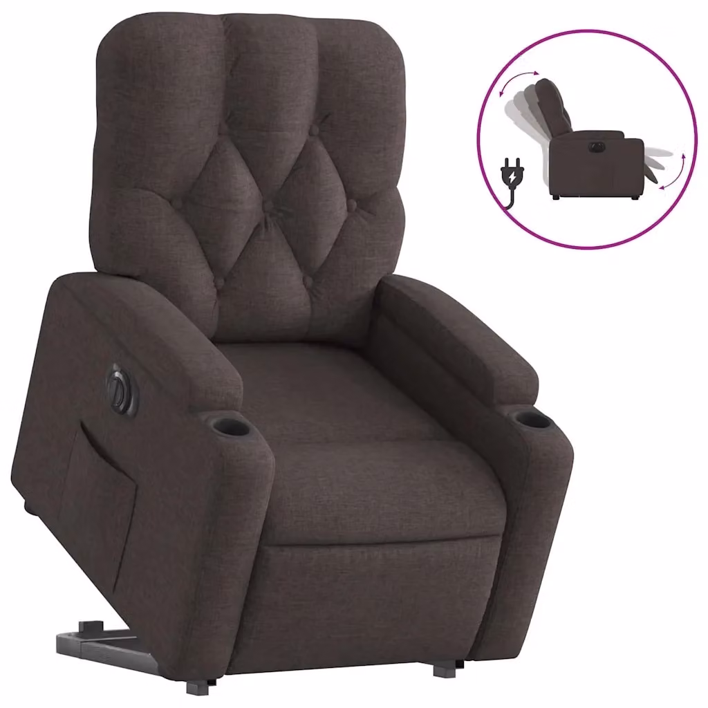 Poltrona Alzapersona Reclinante Elettrica vidaXL in Tessuto Marrone con Braccioli per Senior – 2