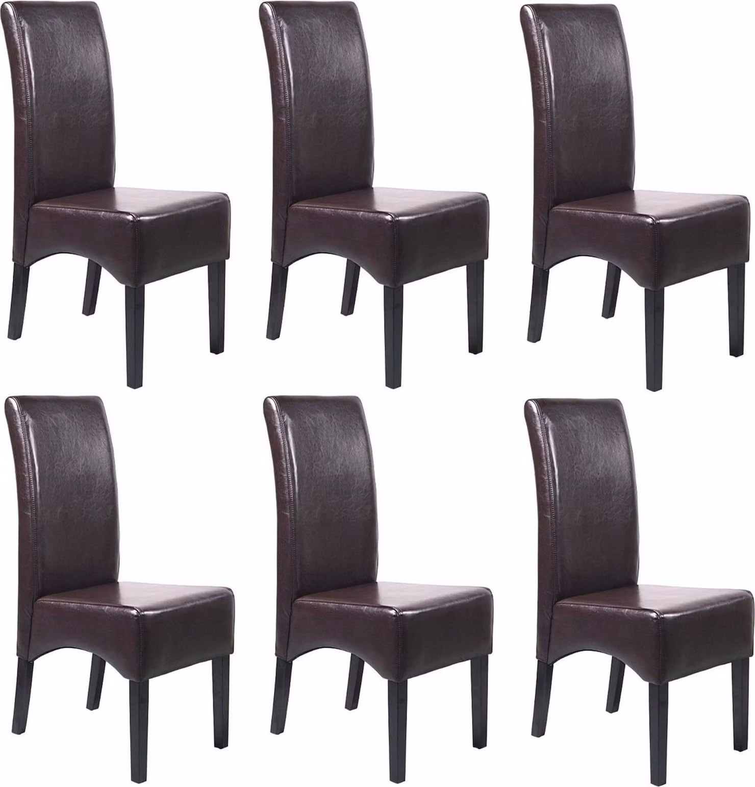 Set di 6 sedie da sala da pranzo Sedie da cucina Sedie imbottite | A x L x P 102 x 44 x 54 cm | Altezza seduta 47 cm | Pelle | Gambe scure | Marrone