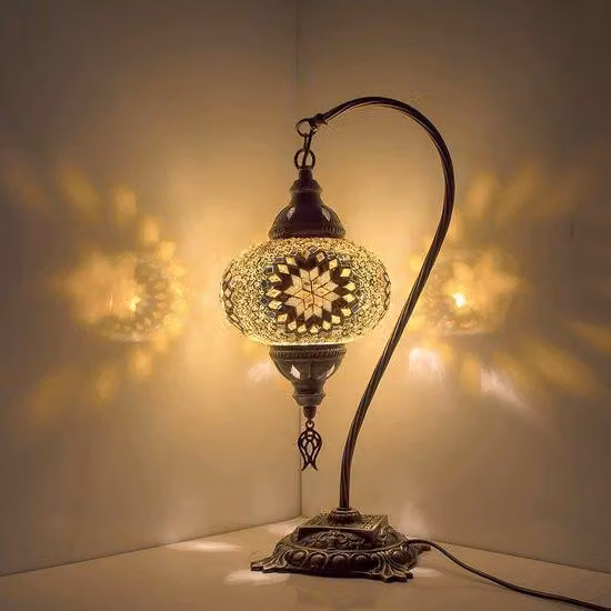 Lampada da tavolo turca con sfera in mosaico bianco da 12 cm - Lampada orientale per un'illuminazione suggestiva
