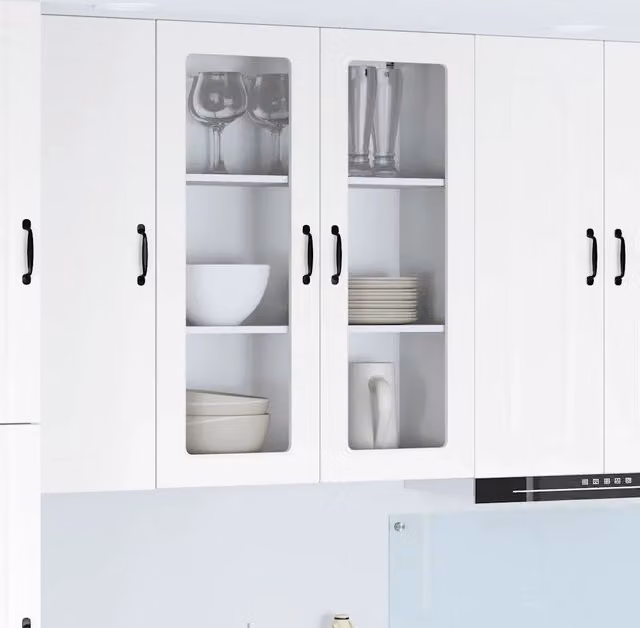 Pensile da cucina moderno vidaXL bianco con ante in vetro e ripiani interni L: 80 cm, P: 31 cm, H: 100 cm