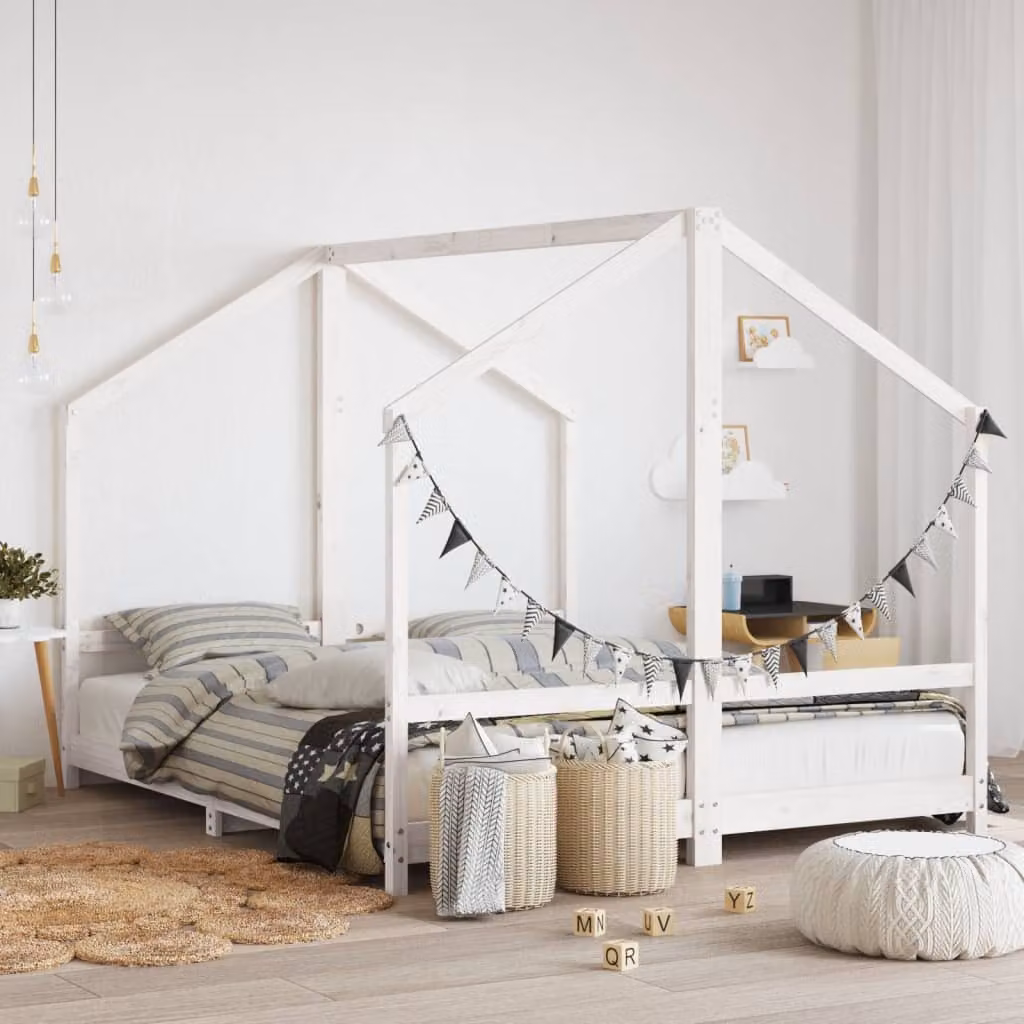 Set di 2 Giroletti per Bambini vidaXL in Legno Massello di Pino Bianco L: 200 cm, P: 80 cm