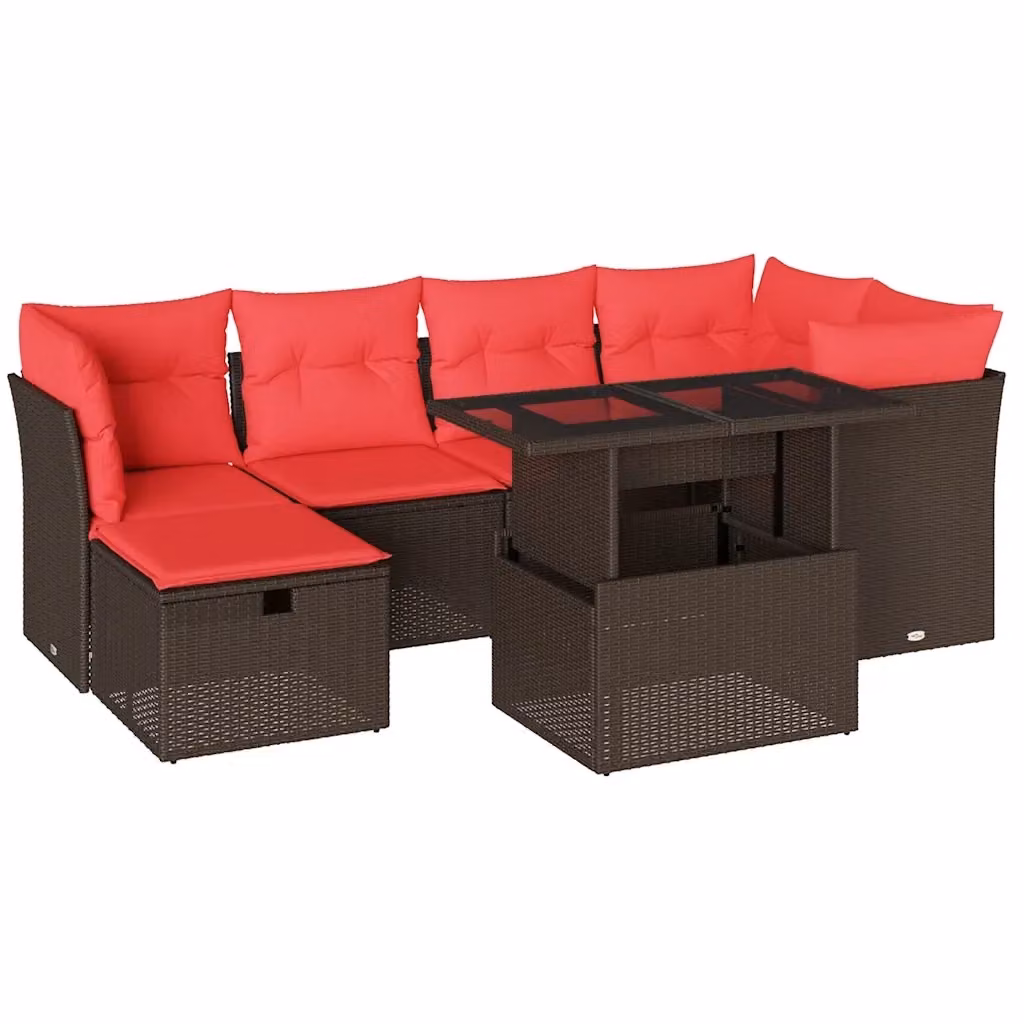 Set da giardino moderno vidaXL in polyrattan marrone composto da 7 pezzi con cuscini e tavolino da esterno – 2