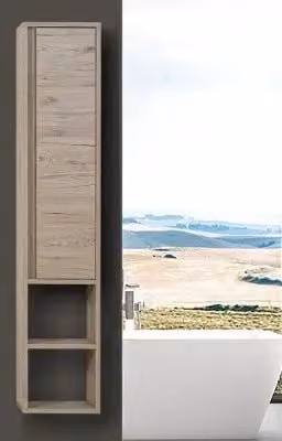 Pensile da bagno moderno in nobilitato melaminico colore Rovere di Bordeaux con ante soft-close e ripiani interni, L: 150 cm, H: 24 cm, P: 24 cm