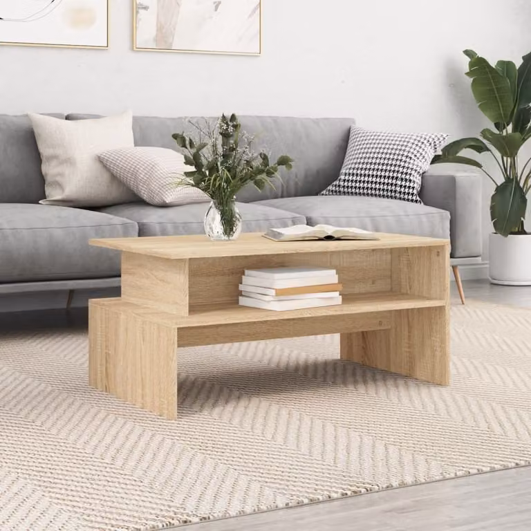 Tavolino da salotto vidaXL in legno color rovere, forma rettangolare, L 90 cm x P 55 cm x H 42,5 cm