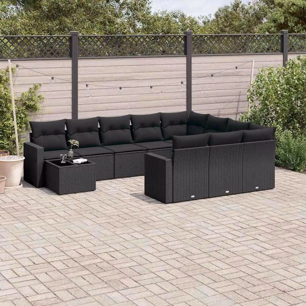 vidaXL Set Divani da Giardino a L 11 pz con Cuscini e Tavolino Nero – 1
