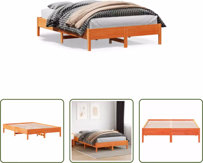 The Living Store letto in legno massiccio cera marrone 150x200 cm pino