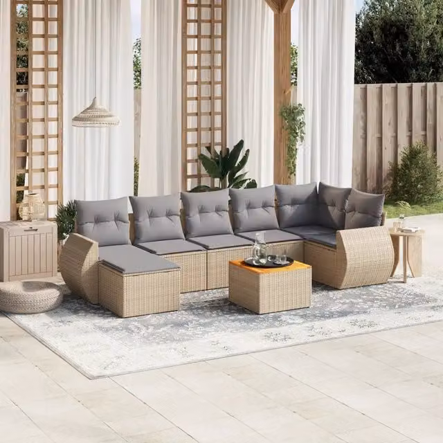 Set Divano da Giardino 8 pz con Cuscini Beige in Polyrattan 3225114