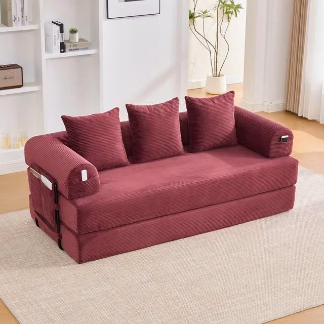 Divano 3 posti imbottito ¨C Minimal ¨C Vino rosso tessuto metallo con cuscini