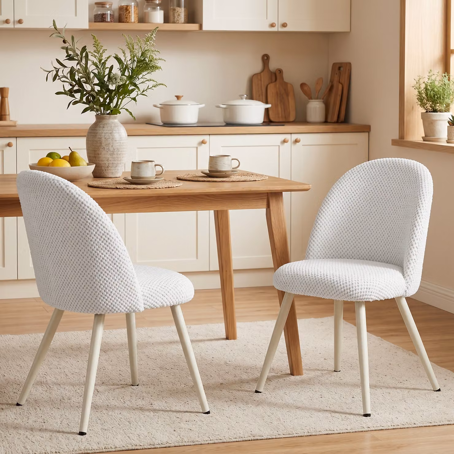 Set di 2 sedie da pranzo HOMCOM in velluto con seduta imbottita, colore bianco – 2