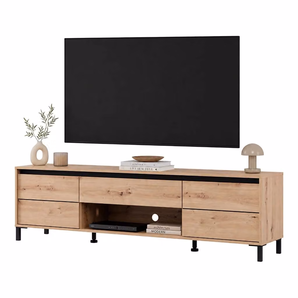 Mobile porta TV Celico DMORA in legno rovere nodi marrone con un cassetto L: 183 cm, P: 40 cm, H: 52 cm – 2