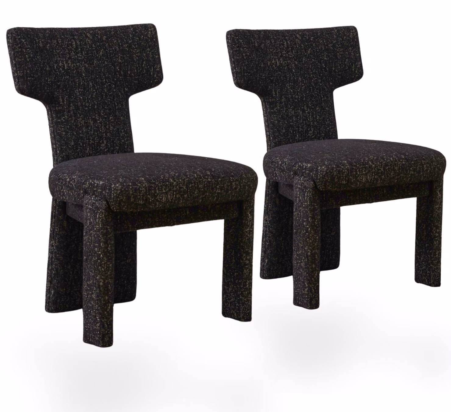 Set di 2 poltrone da pranzo in velluto, con schienale aperto a forma di T e struttura in legno, colore nero