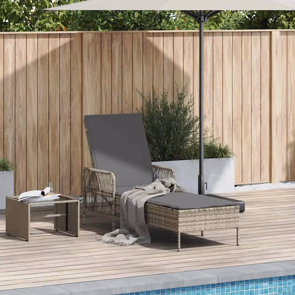 vidaXL Lettino da sole in polyrattan e metallo con poggiatesta regolabile, Grigio