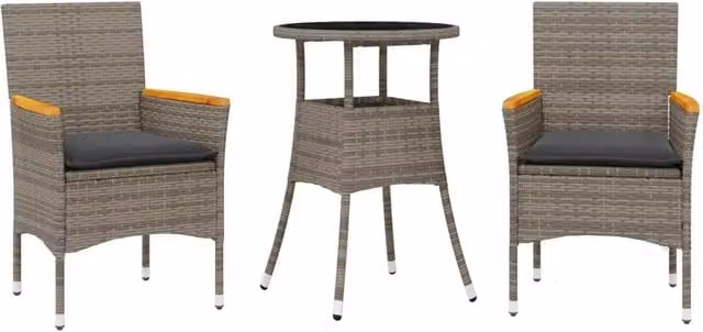 Set da Pranzo da Giardino 3pz | Set Salotto da Giardino con Cuscini in Polyrattan e Vetro
