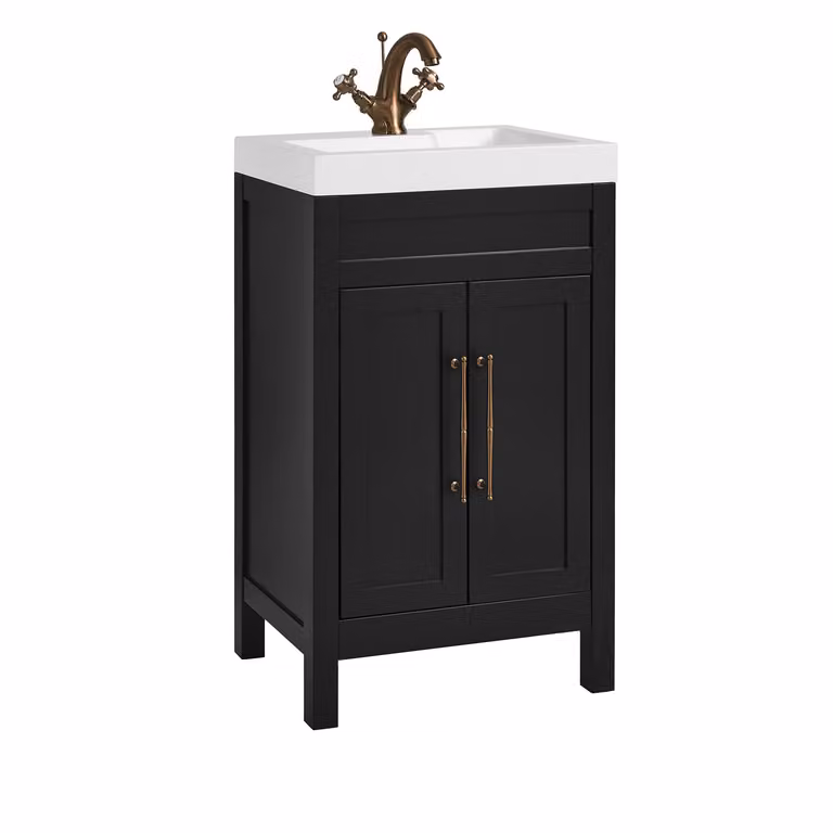 Mobile Bagno Grigio Nero da 500mm con Lavabo e Maniglia Classica con Barra a T in in Rame Satinato - Warwick
