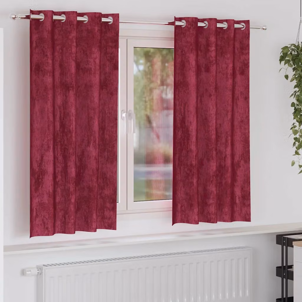 Set di 2 tende vidaXL in velluto rosso con oscuramento e isolamento termico, L: 140 cm, H: 175 cm