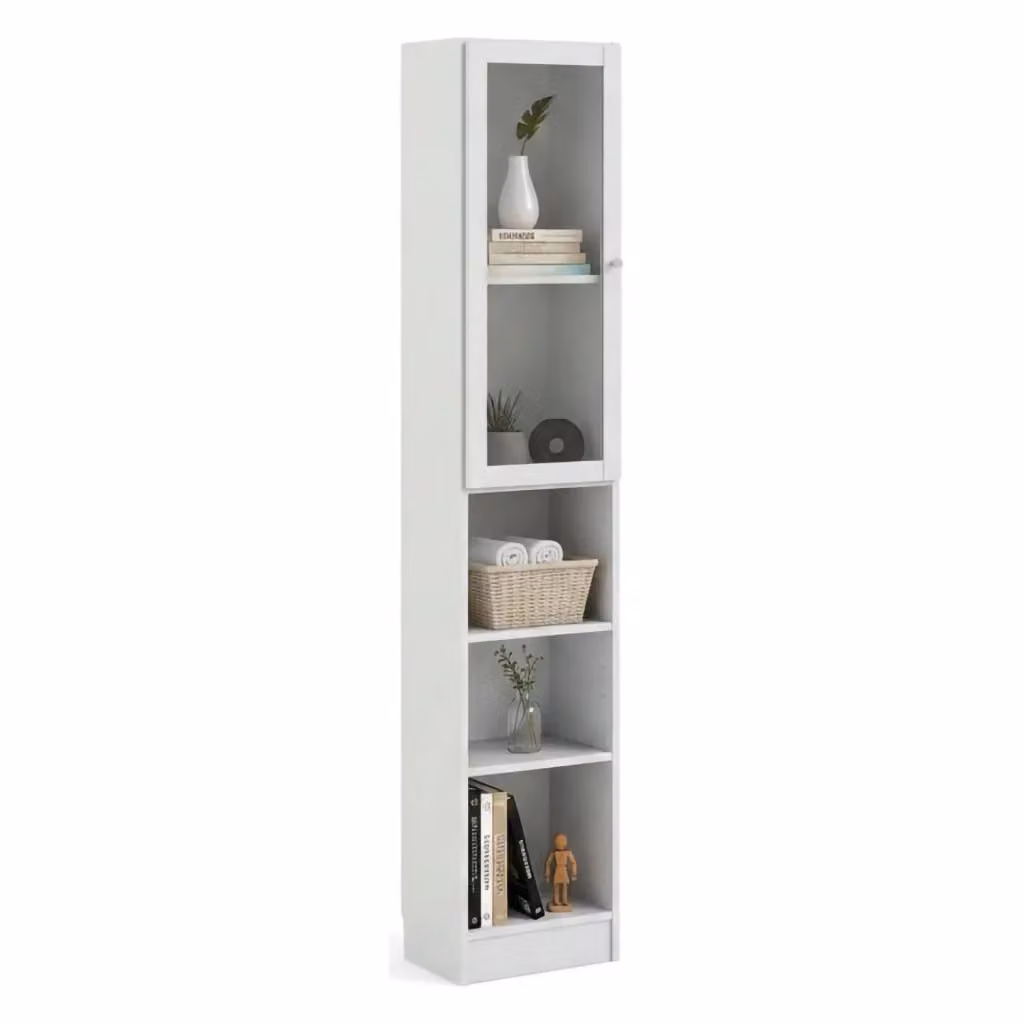 Libreria Greg DMORA, Scaffale Moderno Bianco con Pannello Posteriore, L/P/H: 41 x 28 x 203 cm – 2