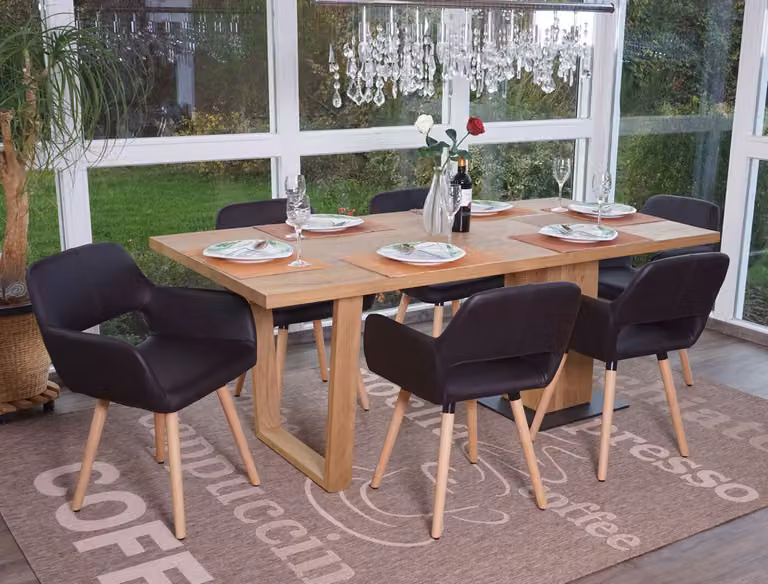 Set da 6 sedie da sala da pranzo MCW-A50 II, sedie da cucina, design retrò anni '50 ~ Pelle finta, marrone, gambe chiare